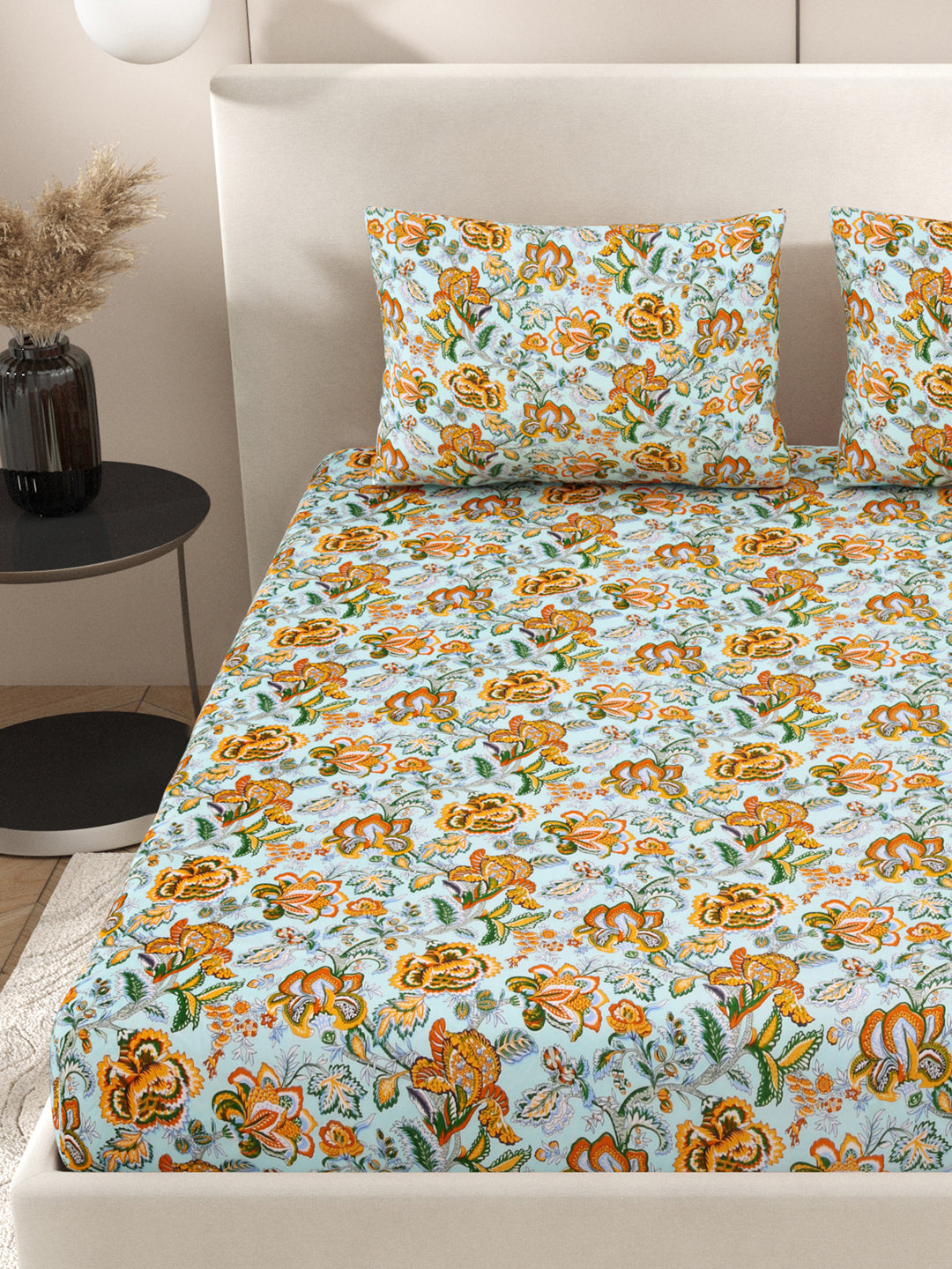 Floral print fitted Bedsheets with elastic and 2 Pillow Covers