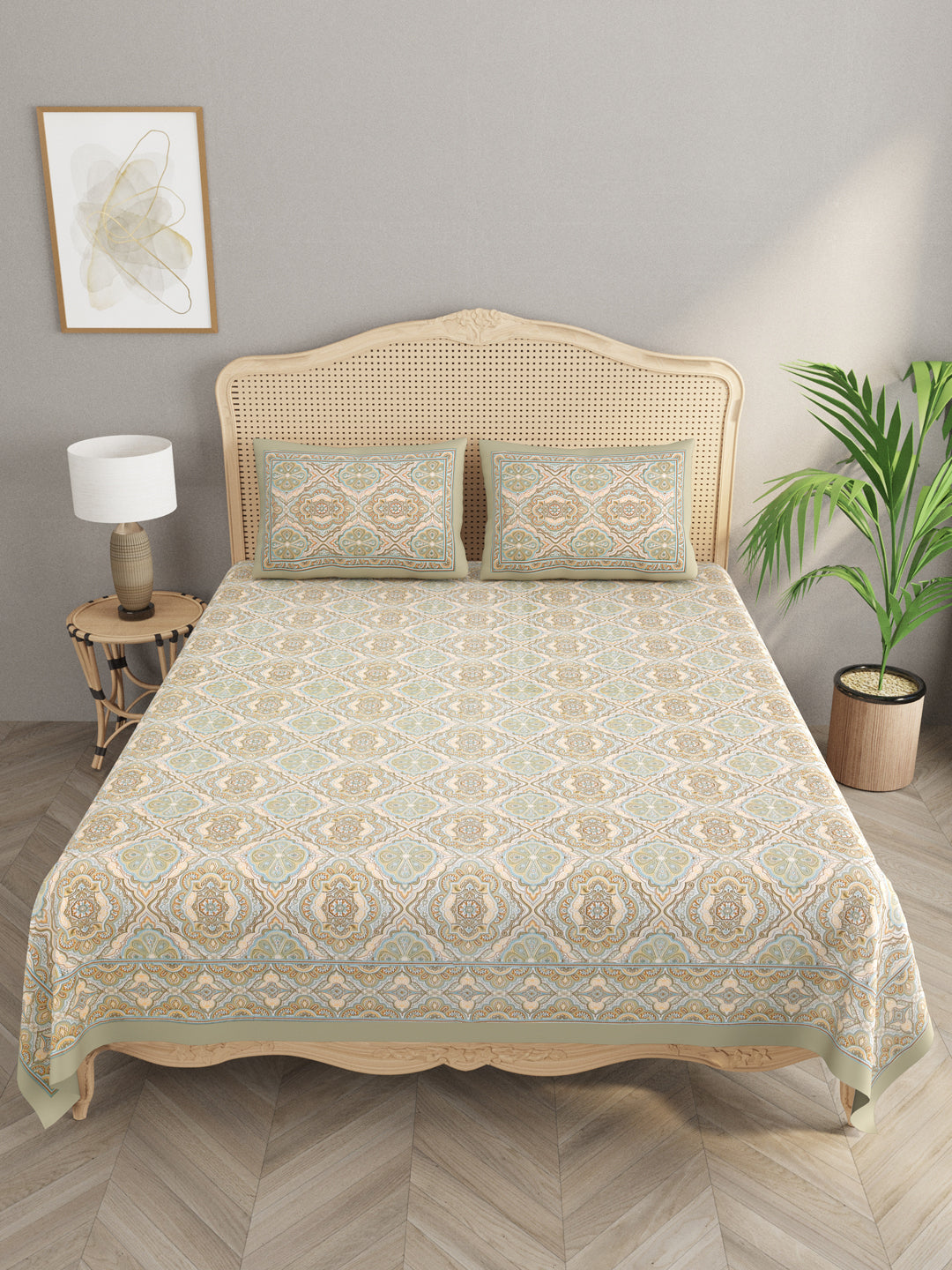 Cotton Double King Bedsheet with 2 Pillow Covers