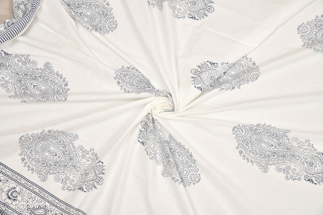 Handblock Print Super King Bedsheet in Extra Soft Percale Cotton with 2 Pillow covers