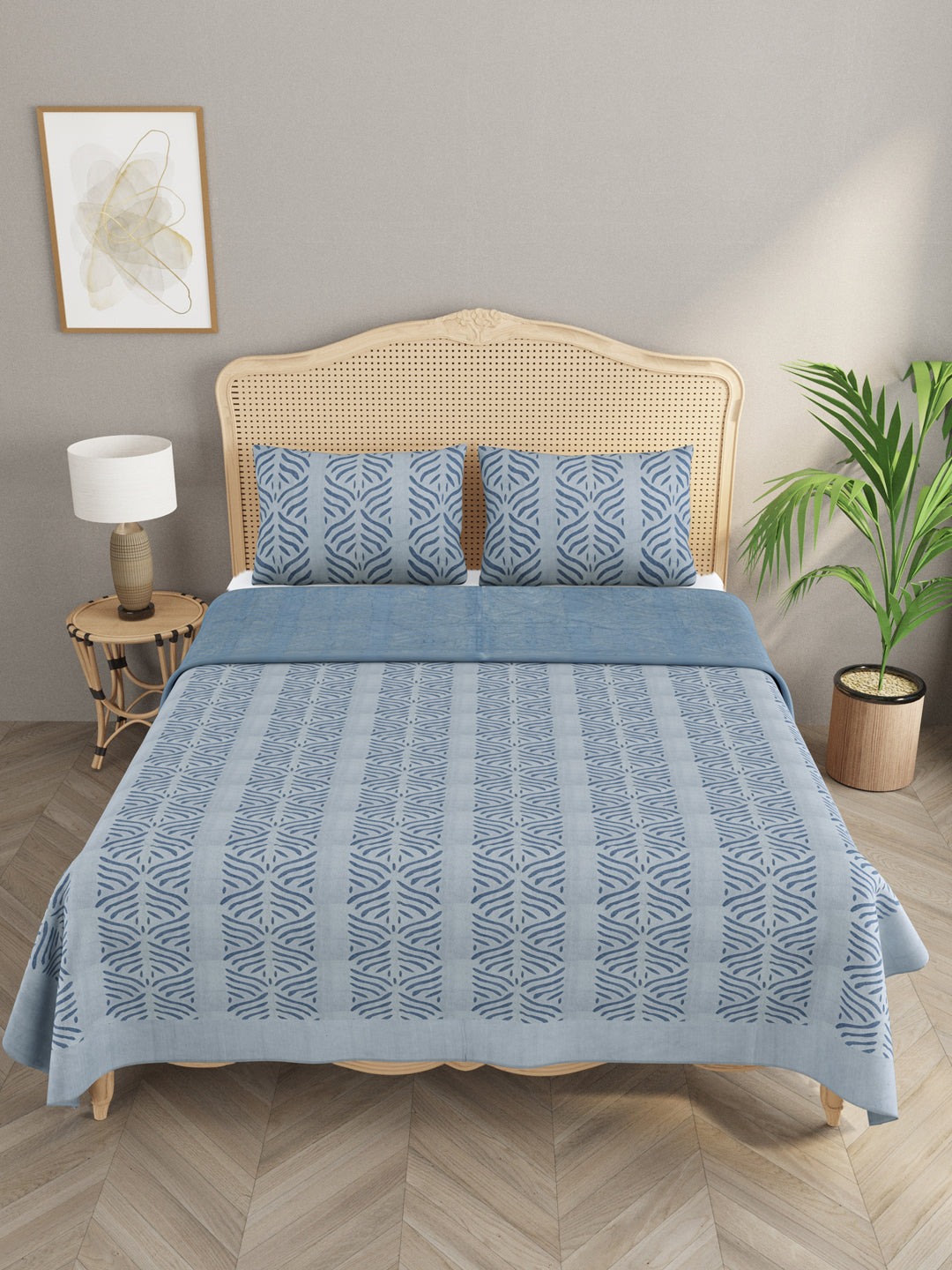 Applique cut work cotton Bedcover with 2 Pillow Covers