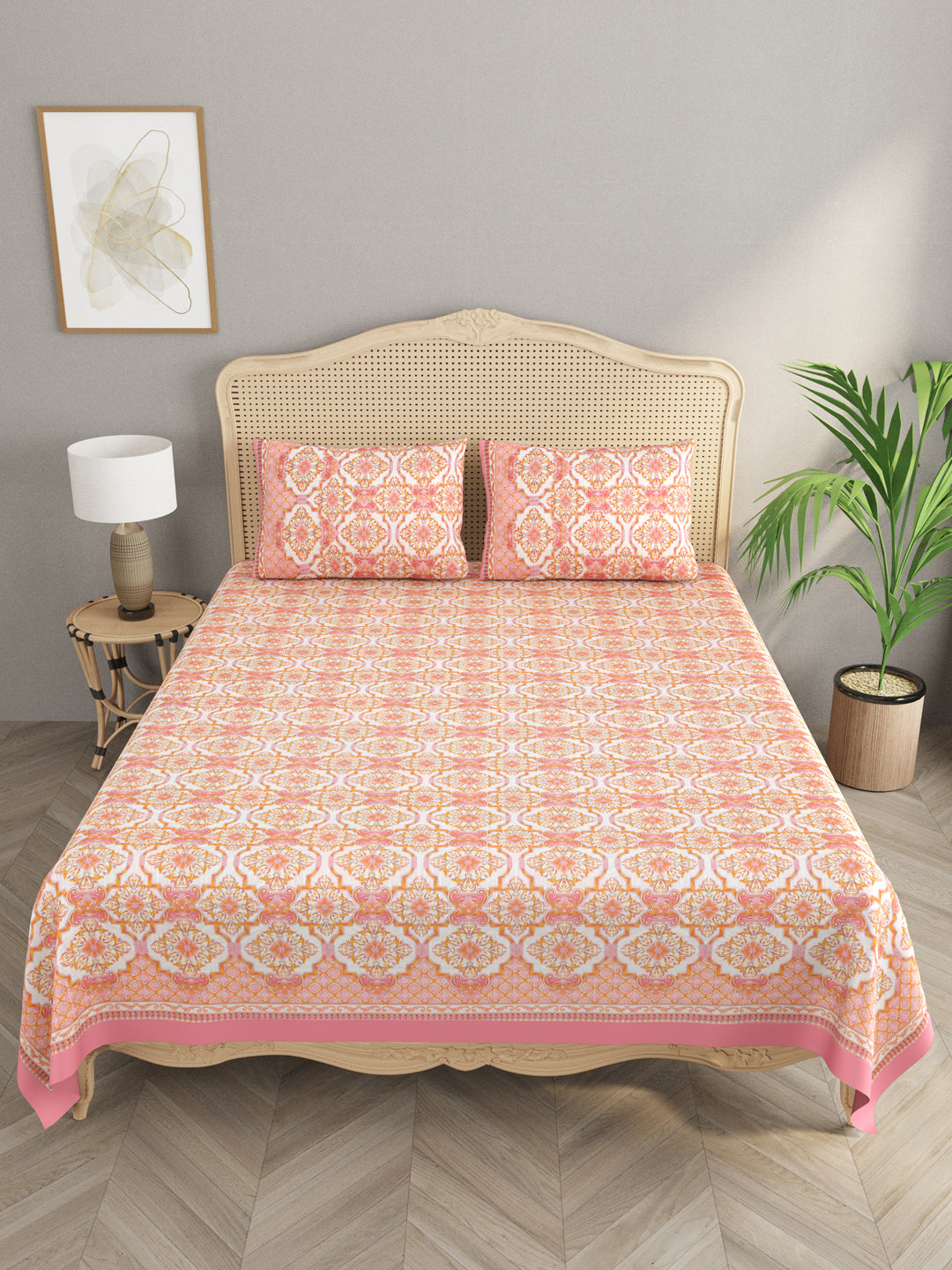 Cotton Double King Bedsheet with 2 Pillow Covers