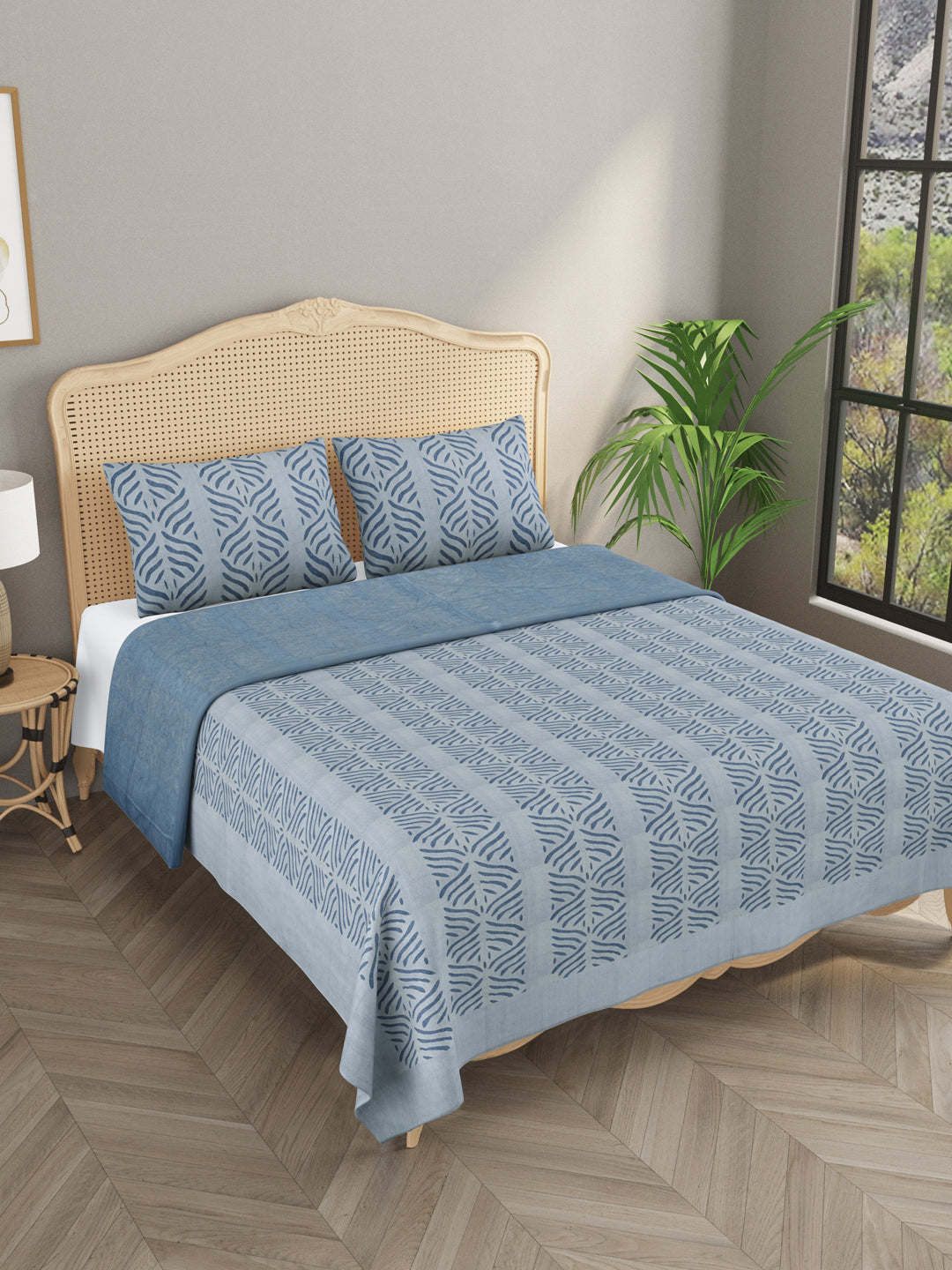 Applique cut work cotton Bedcover with 2 Pillow Covers