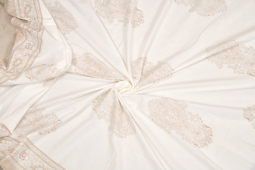 Handblock Print Super King Bedsheet in Extra Soft Percale Cotton with 2 Pillow covers