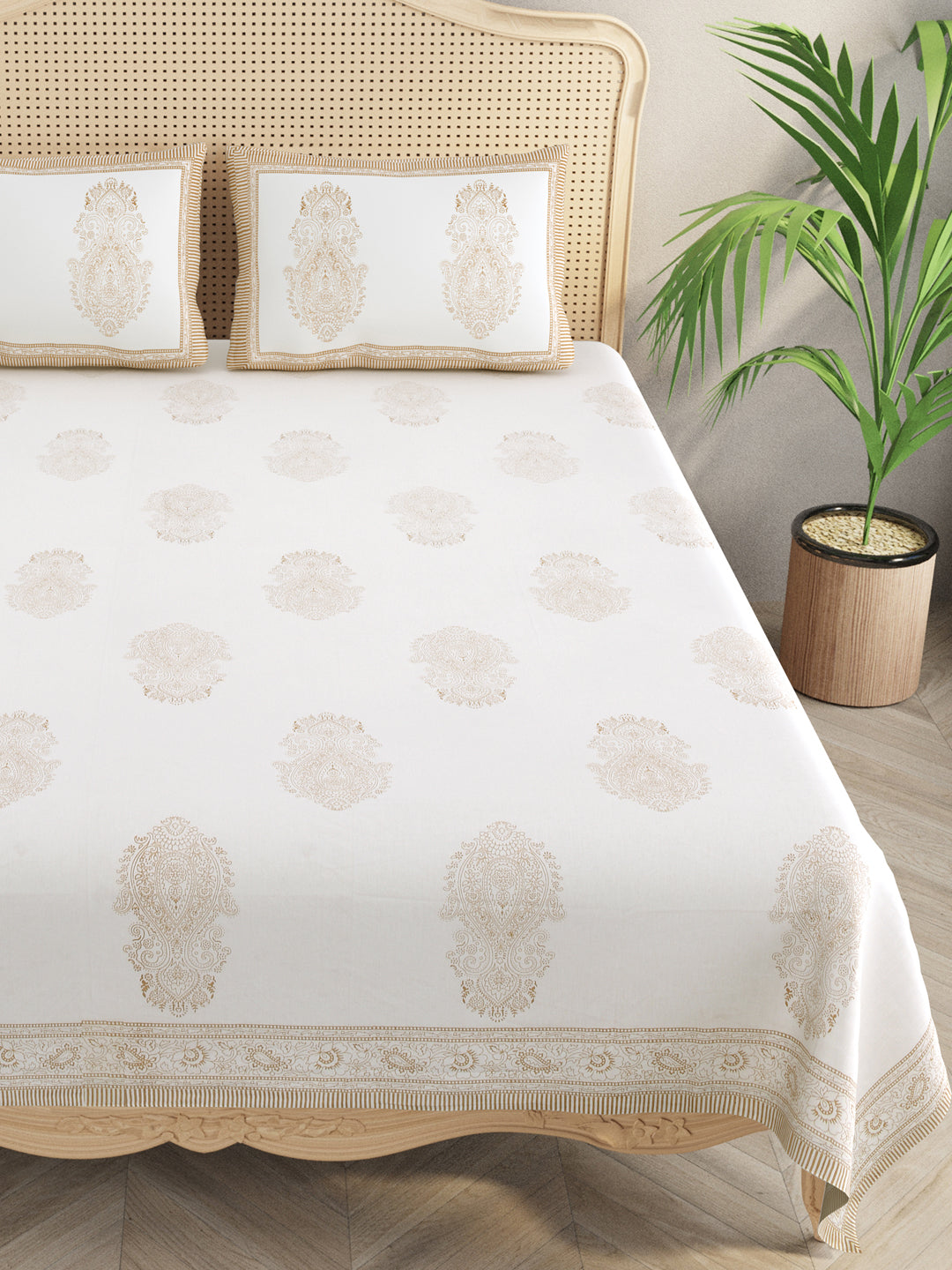 Handblock Print Super King Bedsheet in Extra Soft Percale Cotton with 2 Pillow covers