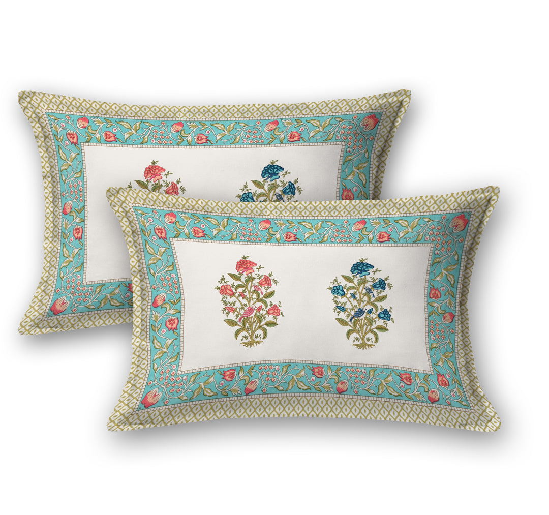 Extra Soft Percale Cotton Double King Handblock Print Bedsheet with 2 Pillow Covers