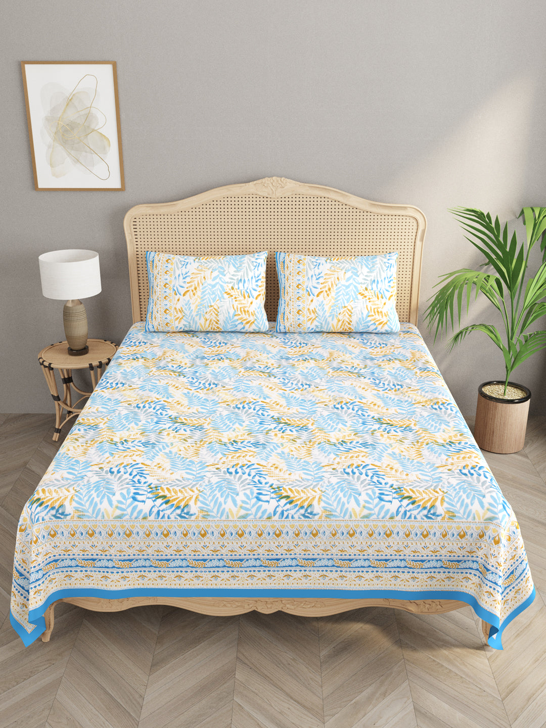 Cotton Double King Bedsheet with 2 Pillow Covers
