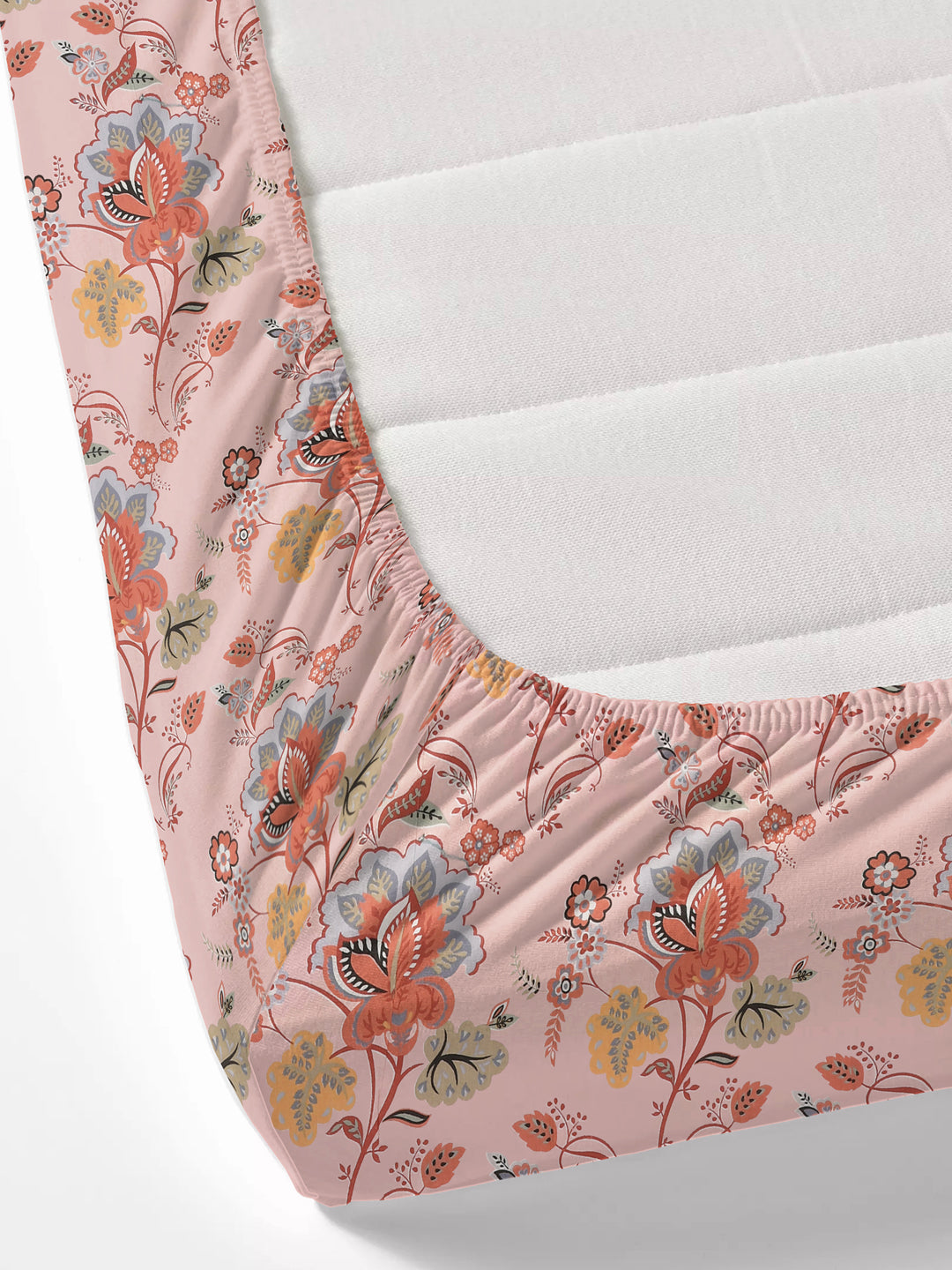 Floral print fitted Bedsheets with elastic and 2 Pillow Covers- Cotton-7