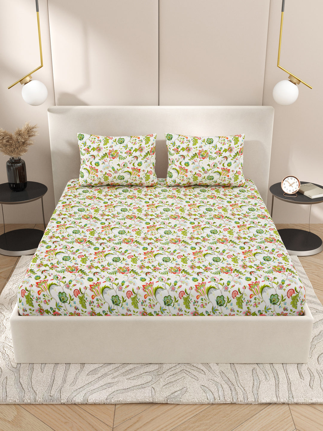 Floral print fitted Bedsheets with elastic and 2 Pillow Covers