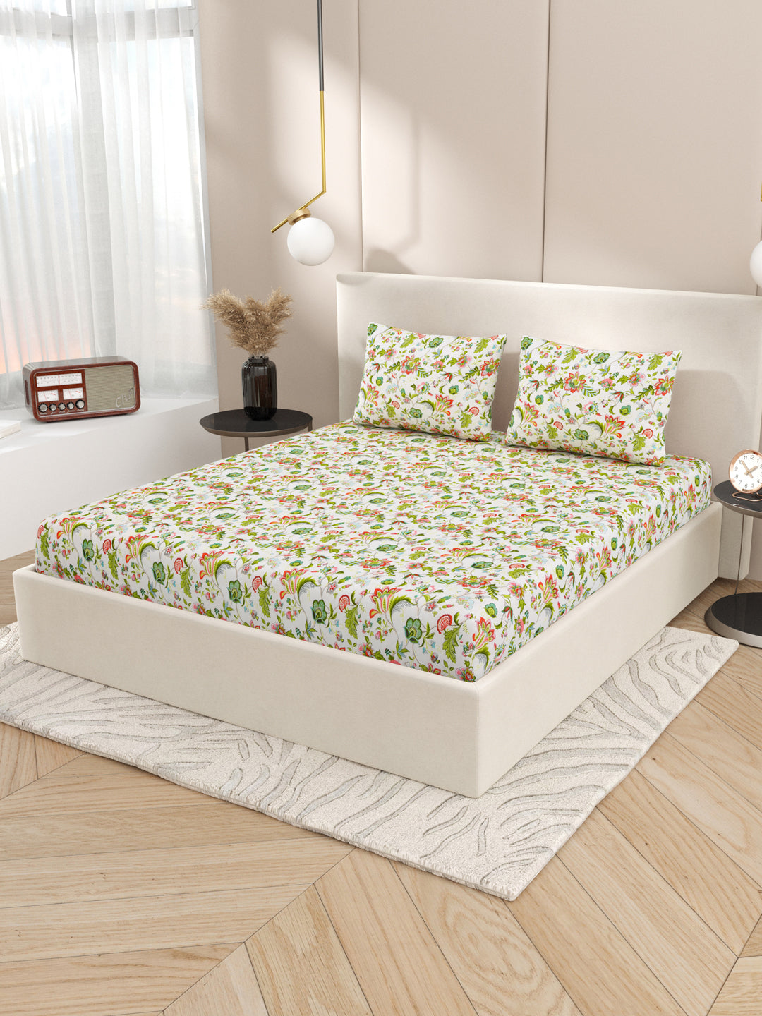 Floral print fitted Bedsheets with elastic and 2 Pillow Covers