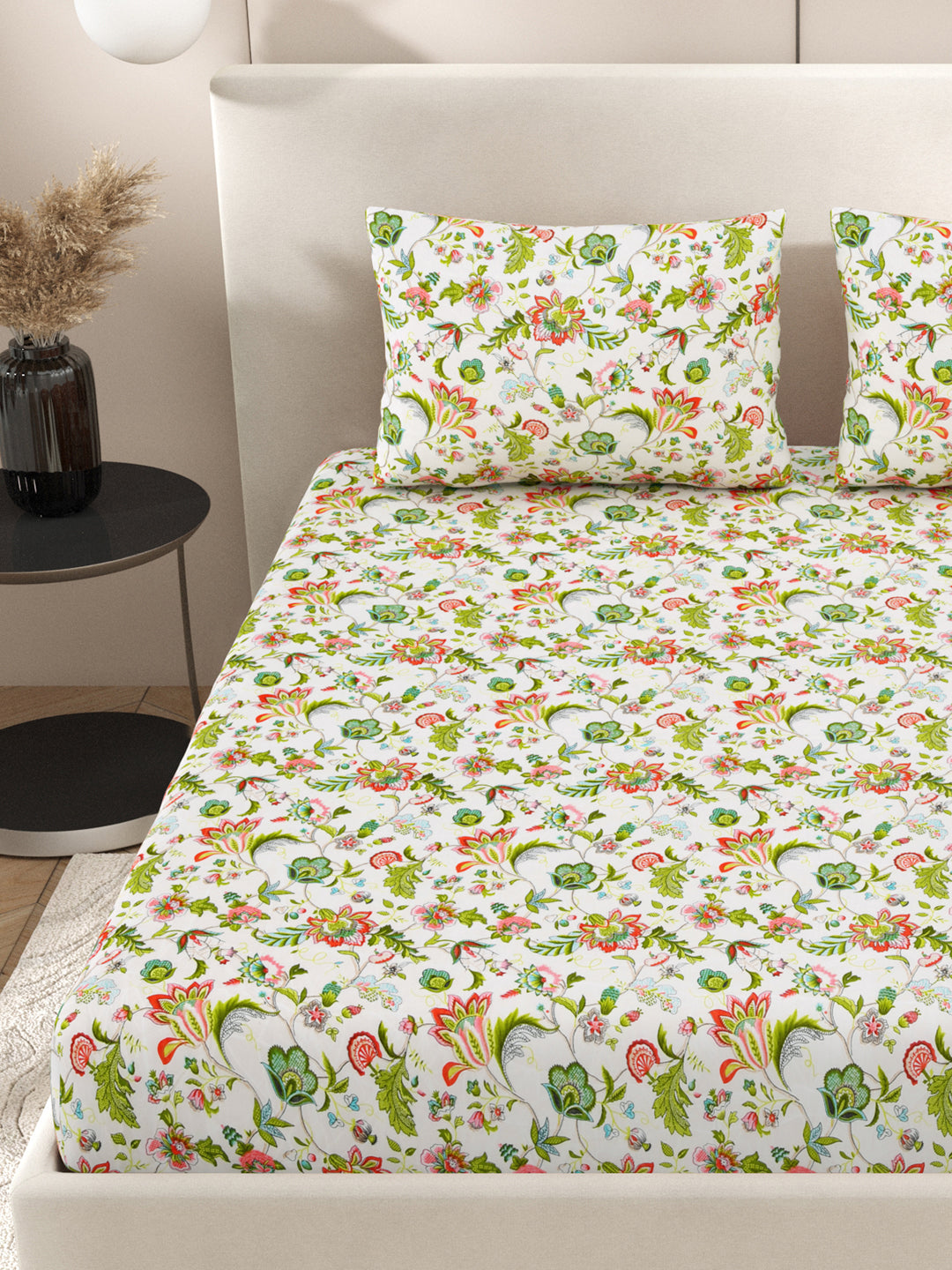 Floral print fitted Bedsheets with elastic and 2 Pillow Covers