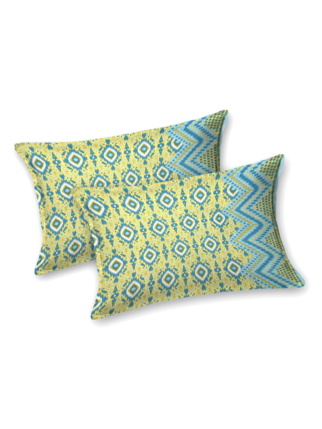 Ikat Print Super King Cotton Bedsheet with 2 Pillow Covers