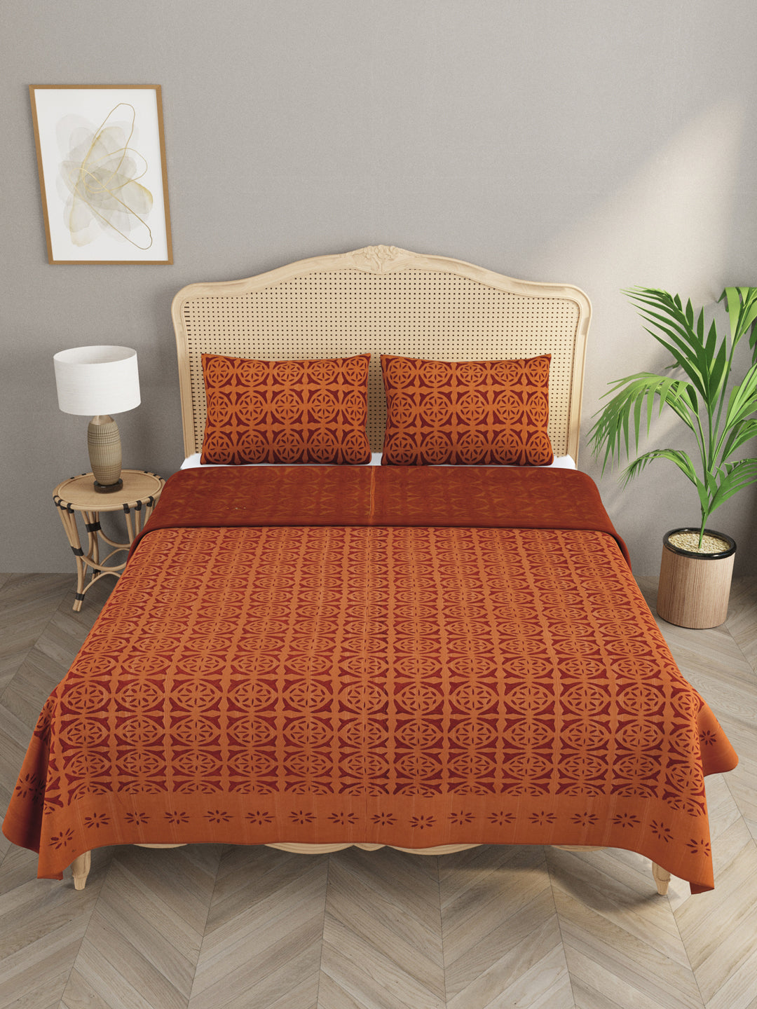 Applique cut work cotton Bedcover with 2 Pillow Covers