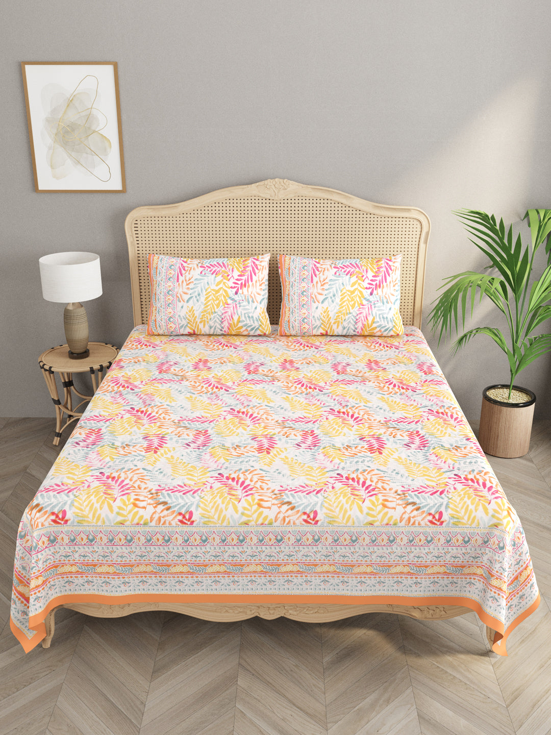 Cotton Double King Bedsheet with 2 Pillow Covers