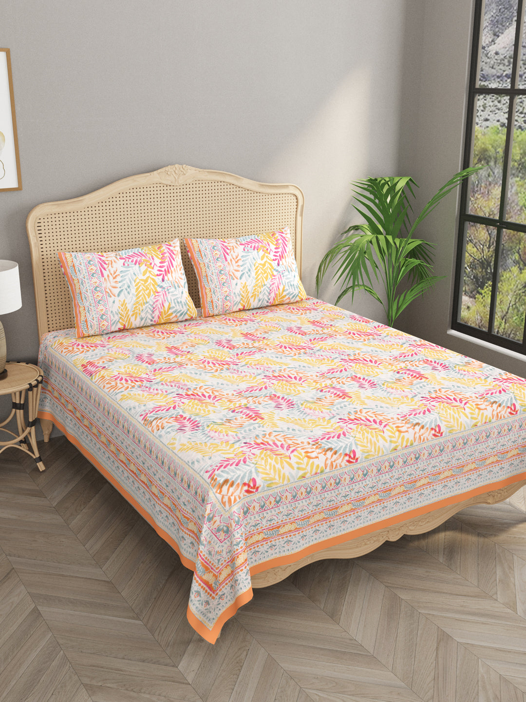 Cotton Double King Bedsheet with 2 Pillow Covers