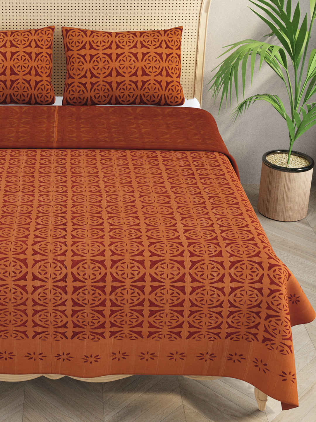 Applique cut work cotton Bedcover with 2 Pillow Covers