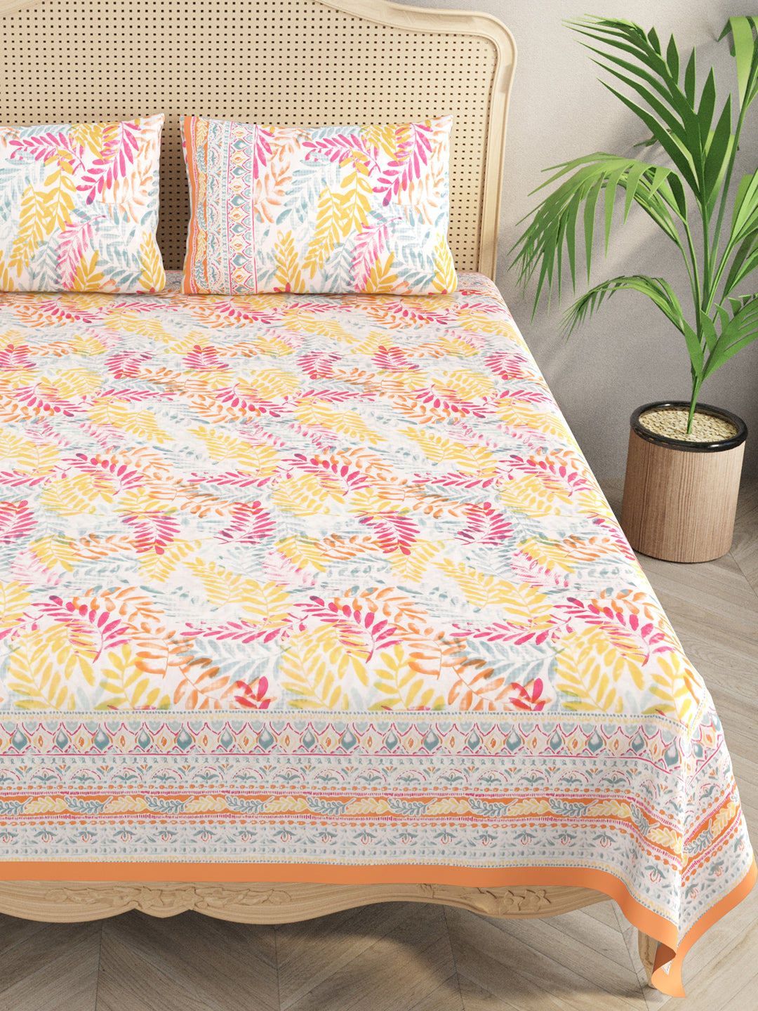 Cotton Double King Bedsheet with 2 Pillow Covers