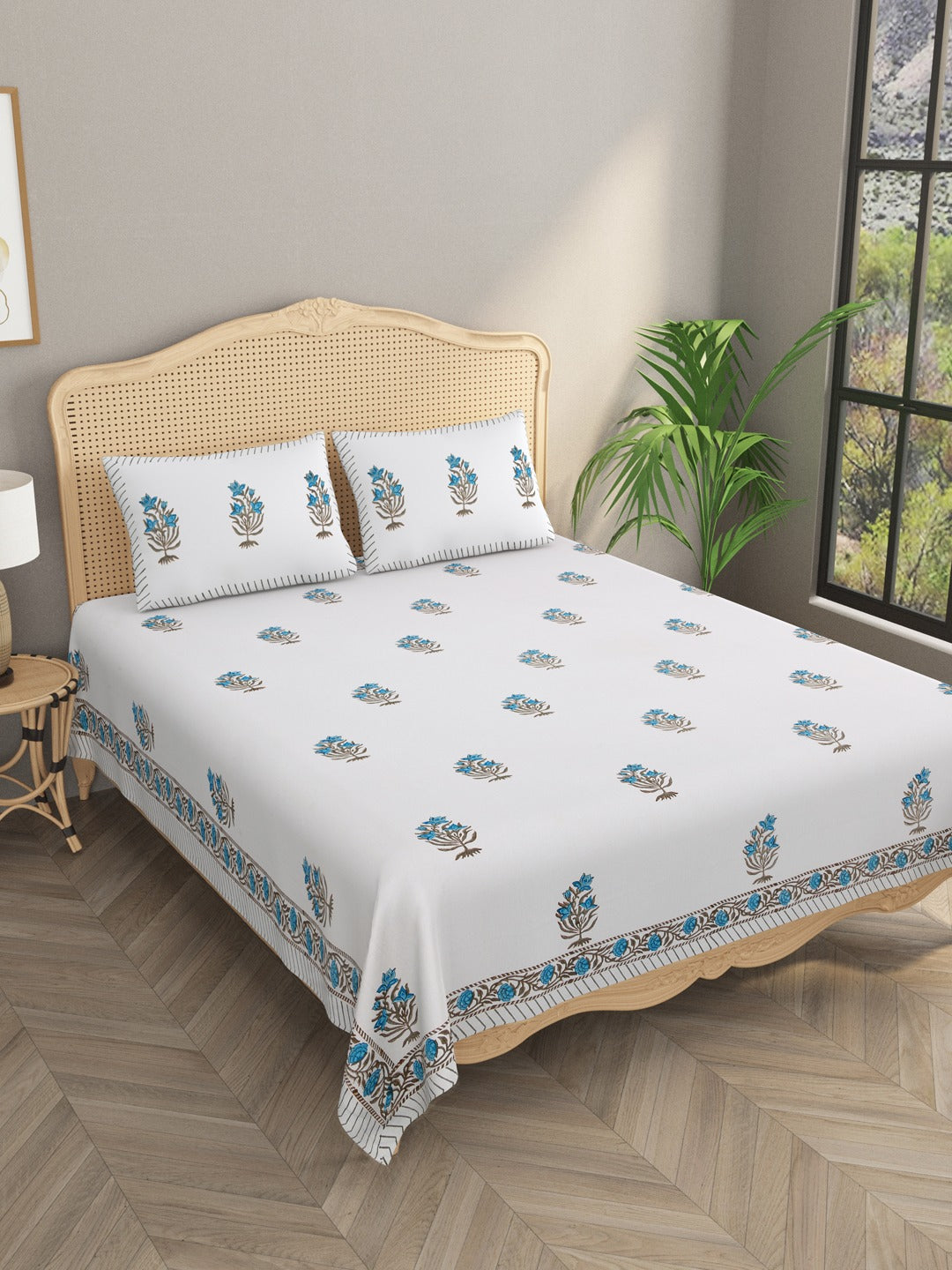 Double King Handblock Print Bedsheet with 2 Pillow Covers