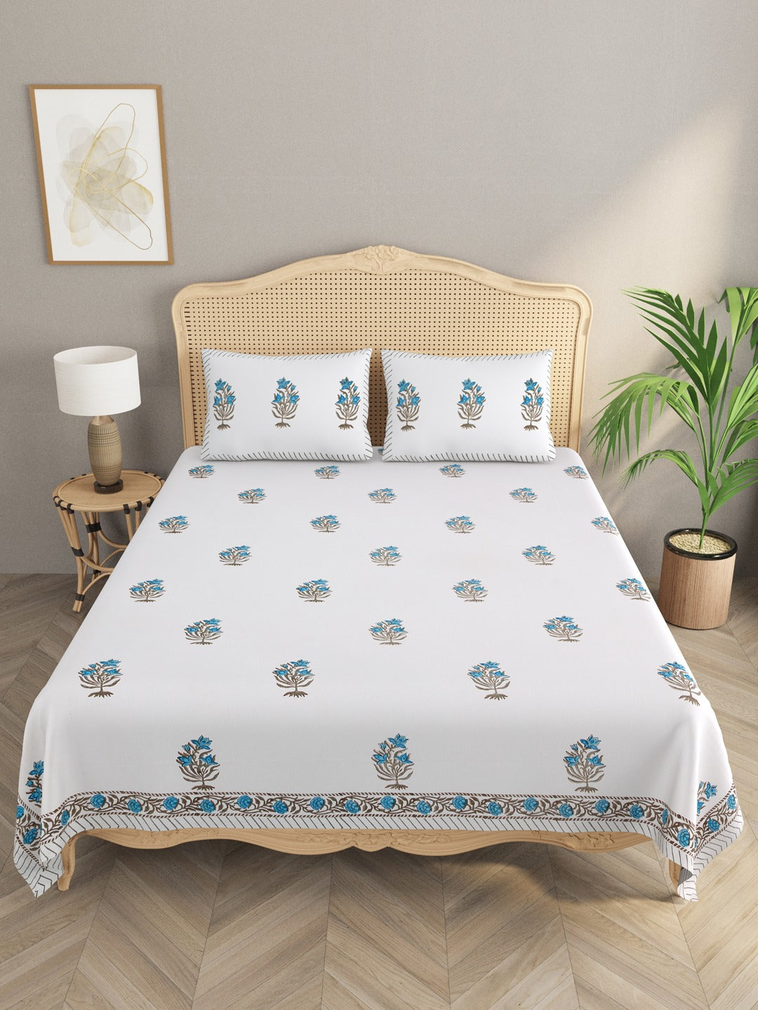 Double King Handblock Print Bedsheet with 2 Pillow Covers