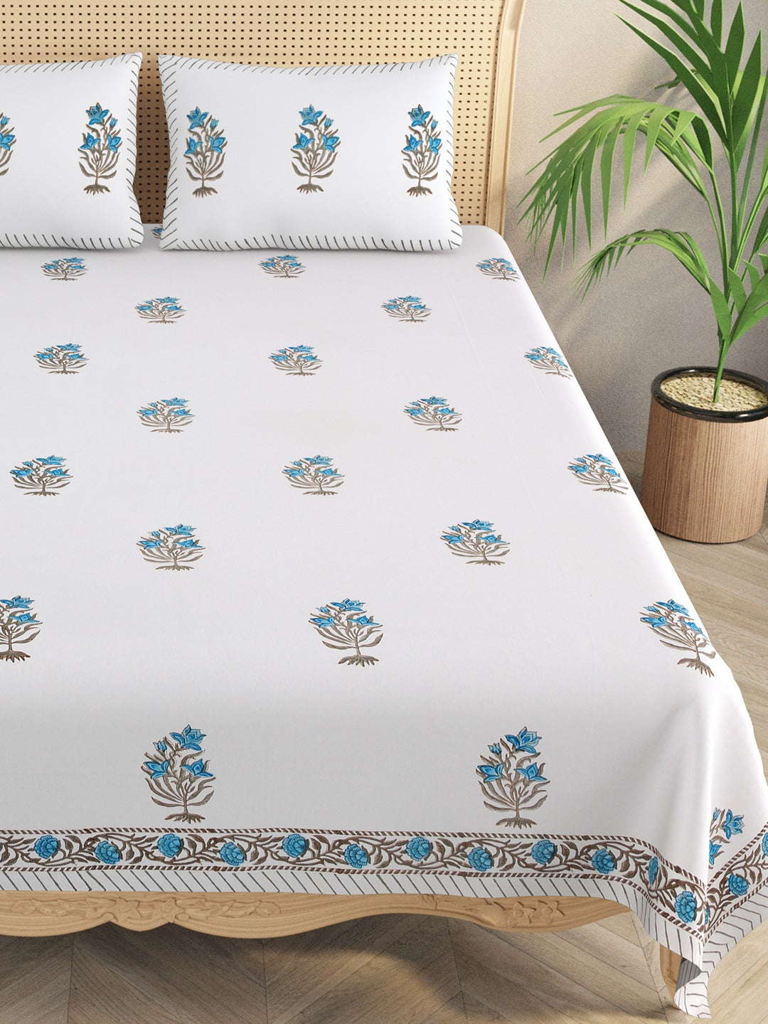 Double King Handblock Print Bedsheet with 2 Pillow Covers