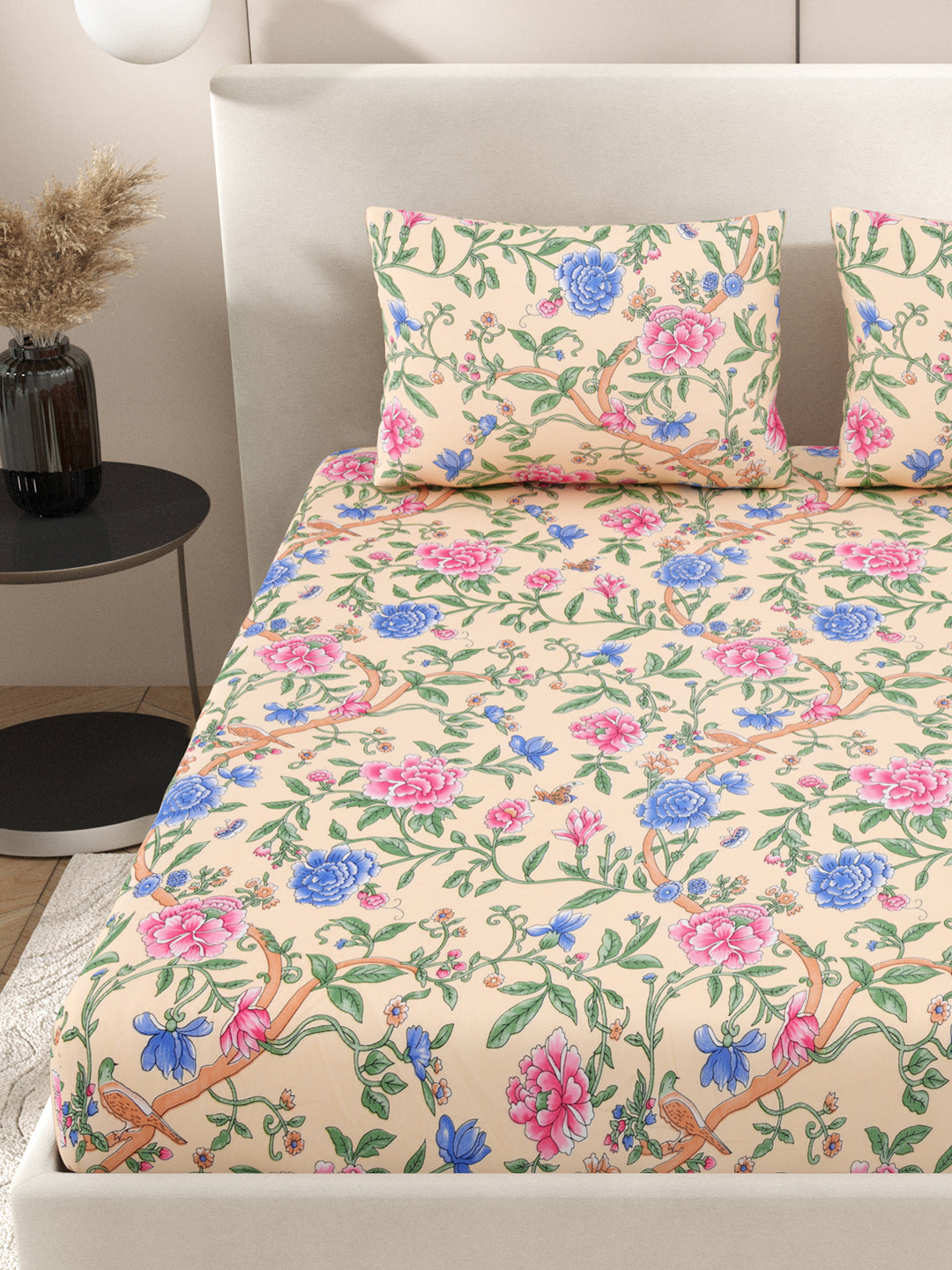 Floral print fitted Bedsheets with elastic and 2 Pillow Covers