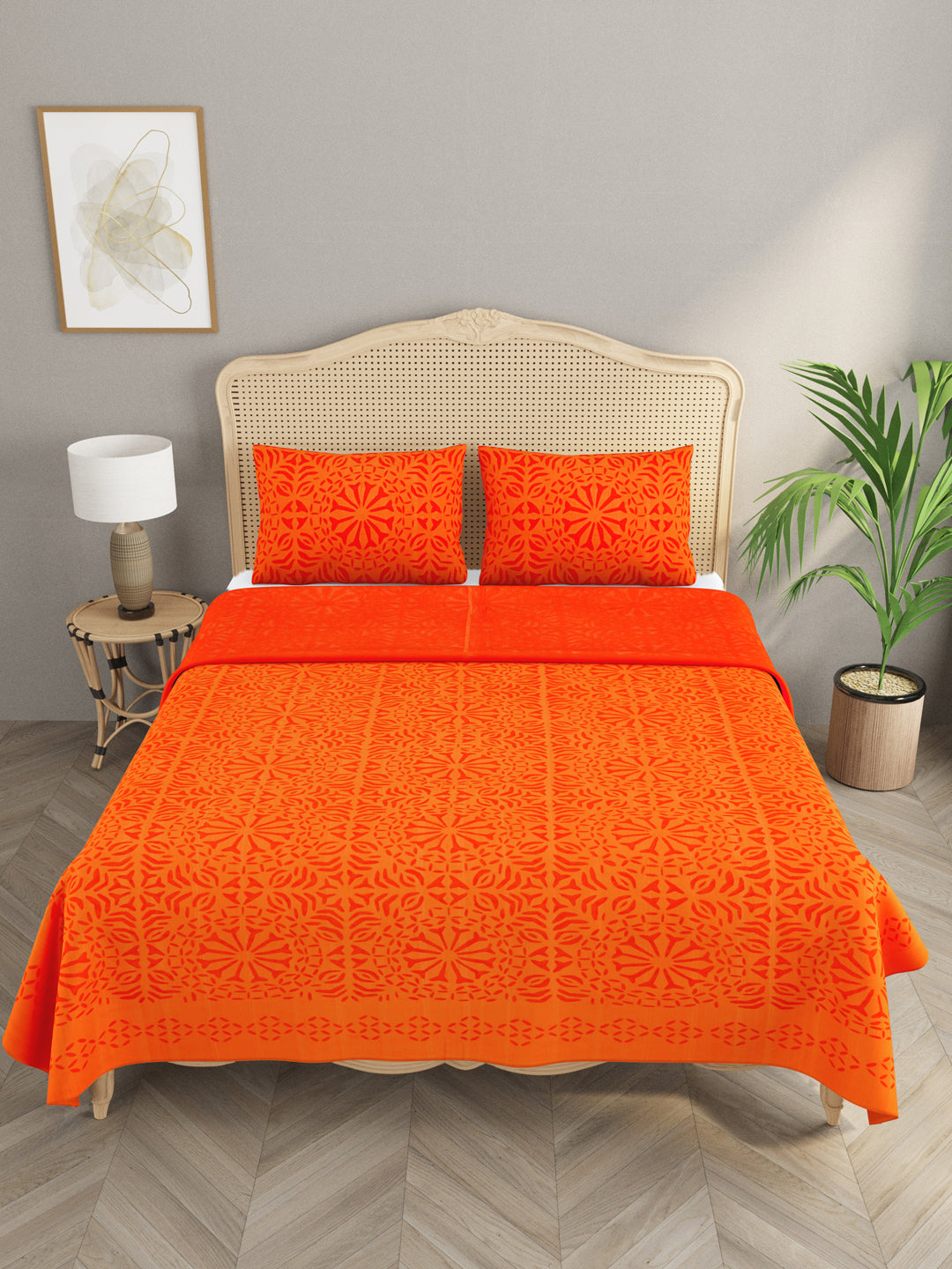 Applique cut work cotton Bedcover with 2 Pillow Covers