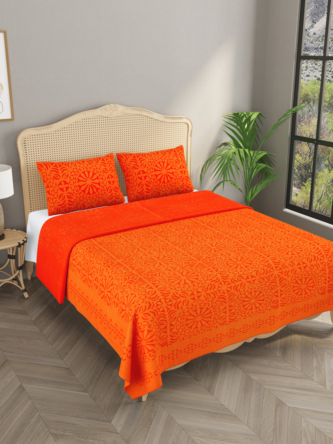 Applique cut work cotton Bedcover with 2 Pillow Covers