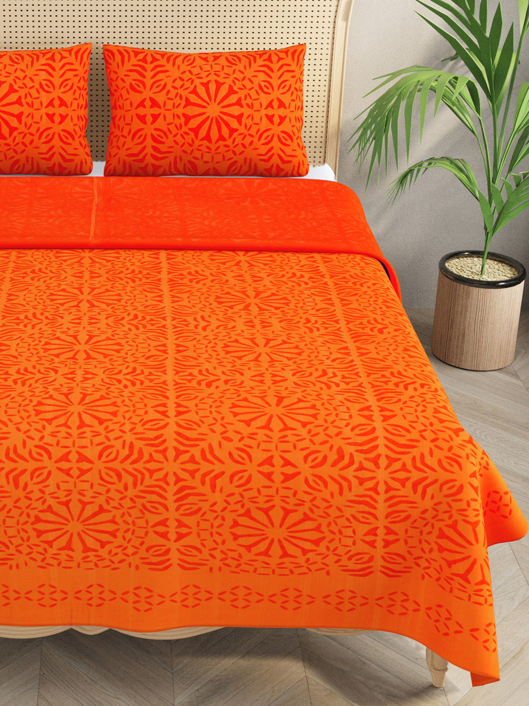 Applique cut work cotton Bedcover with 2 Pillow Covers