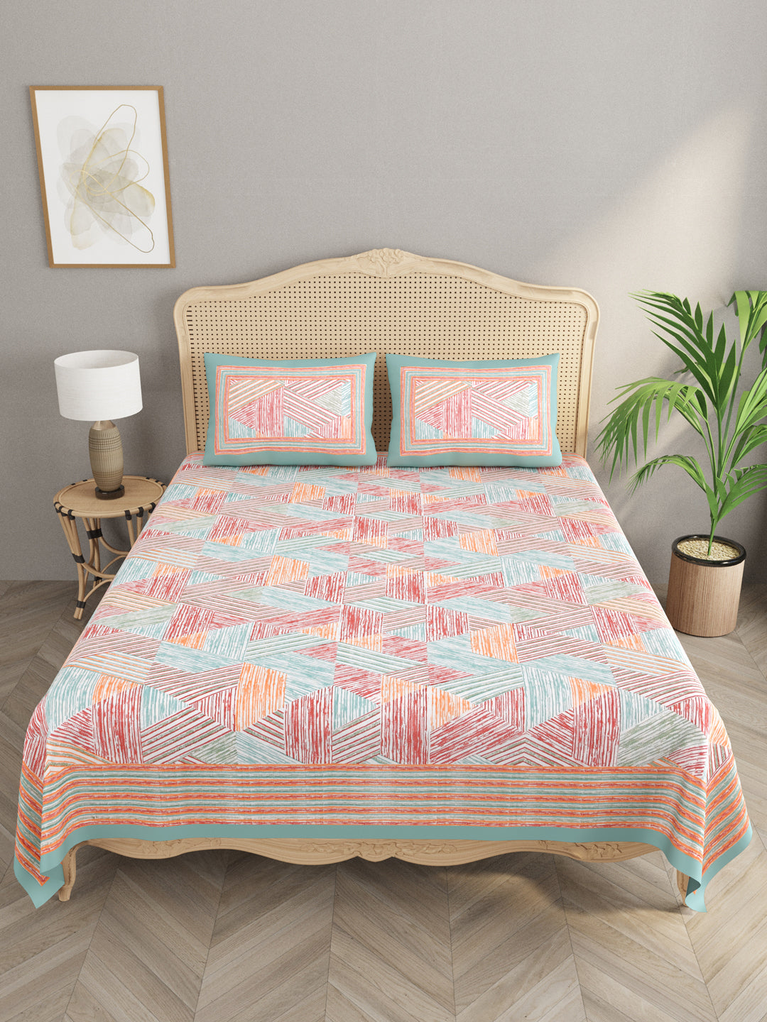 Cotton Double King Bedsheet with 2 Pillow Covers