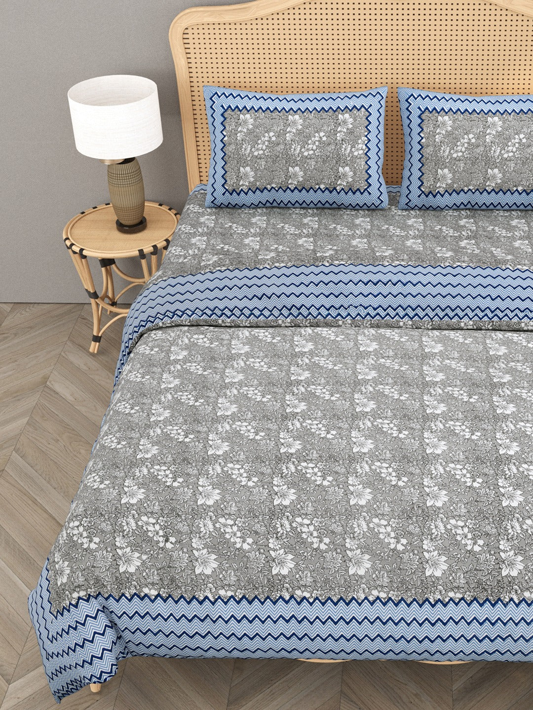 Floral Printed Bedding Set - 1 King Bedsheet, 1 Comforter, 2 Pillow Covers