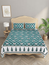 Floral Print Cotton Double King Bedsheet with 2 Pillow Covers