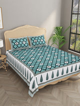 Floral Print Cotton Double King Bedsheet with 2 Pillow Covers