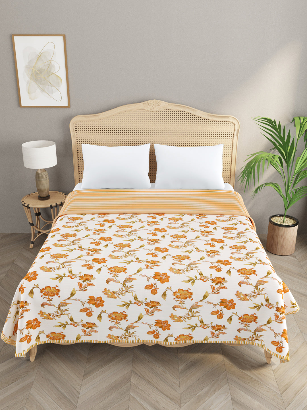 Double Bed Floral Print Reversible Dohar/AC Blanket in Thick Cotton