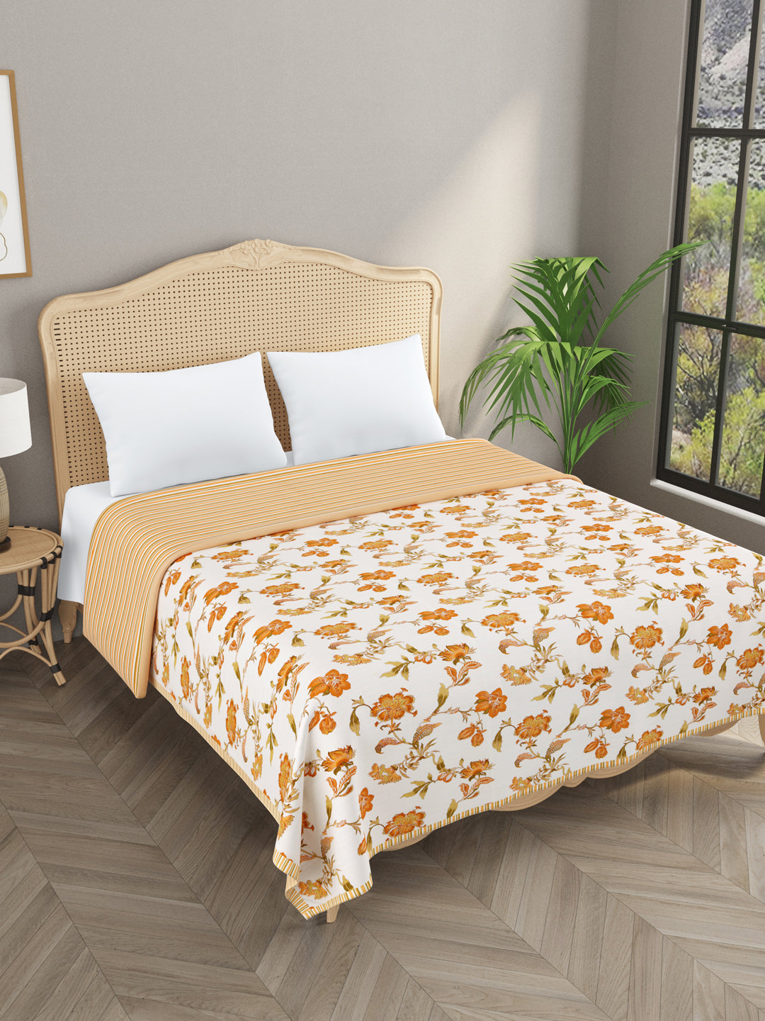 Double Bed Floral Print Reversible Dohar/AC Blanket in Thick Cotton
