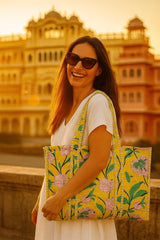 Handblock Printed Quilted Tote Bag without zip/button 17x18x 6 inches