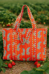 Handblock Printed Quilted Tote Bag without zip/button 17x18x 6 inches