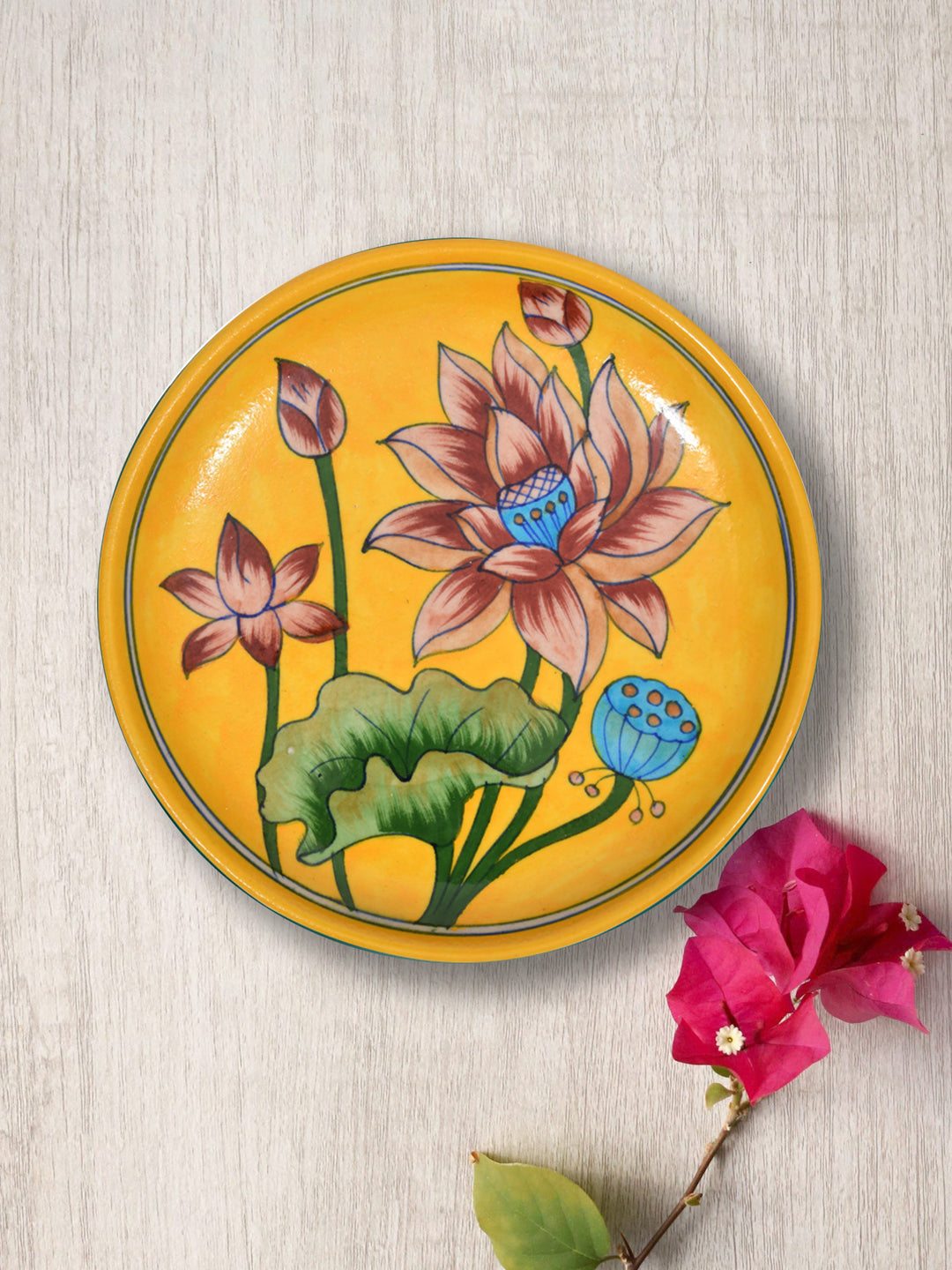 Handmade Jaipur Blue Pottery Plate - 8 inch diameter