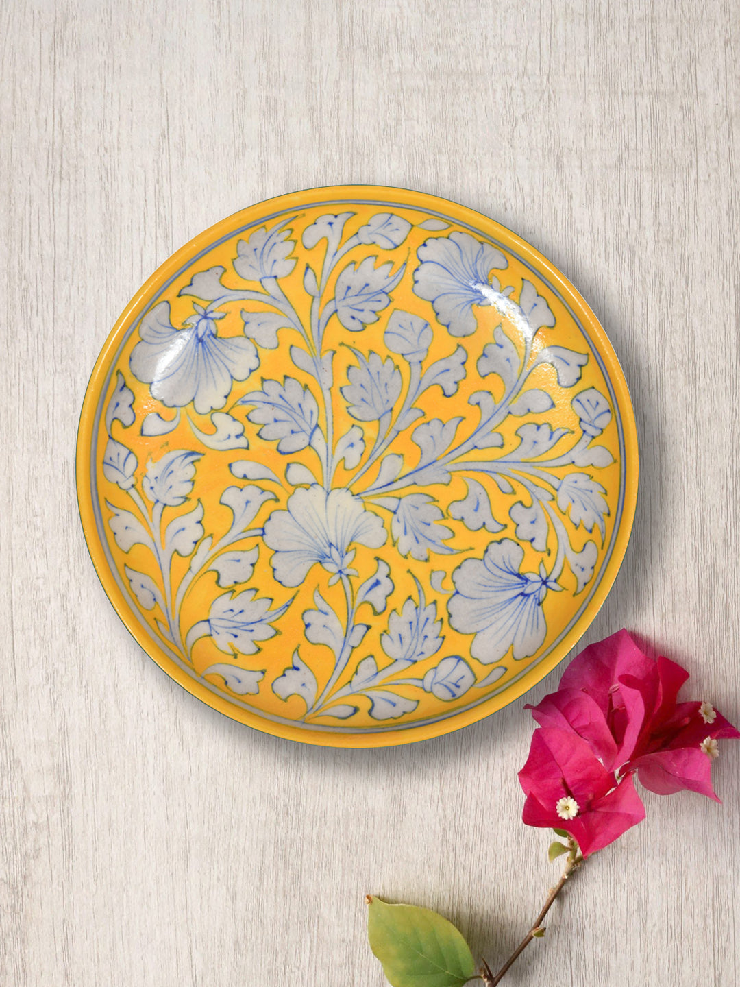Handmade Jaipur Blue Pottery Plate - 8 inch diameter