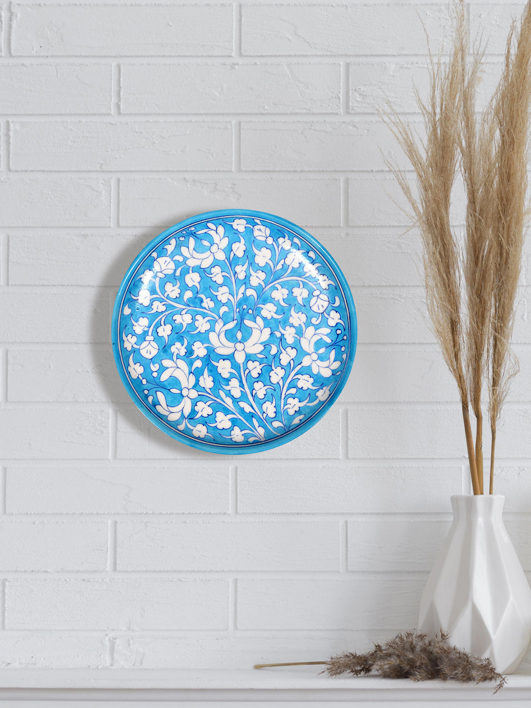 Handmade Jaipur Blue Pottery Plate - 8 inch diameter