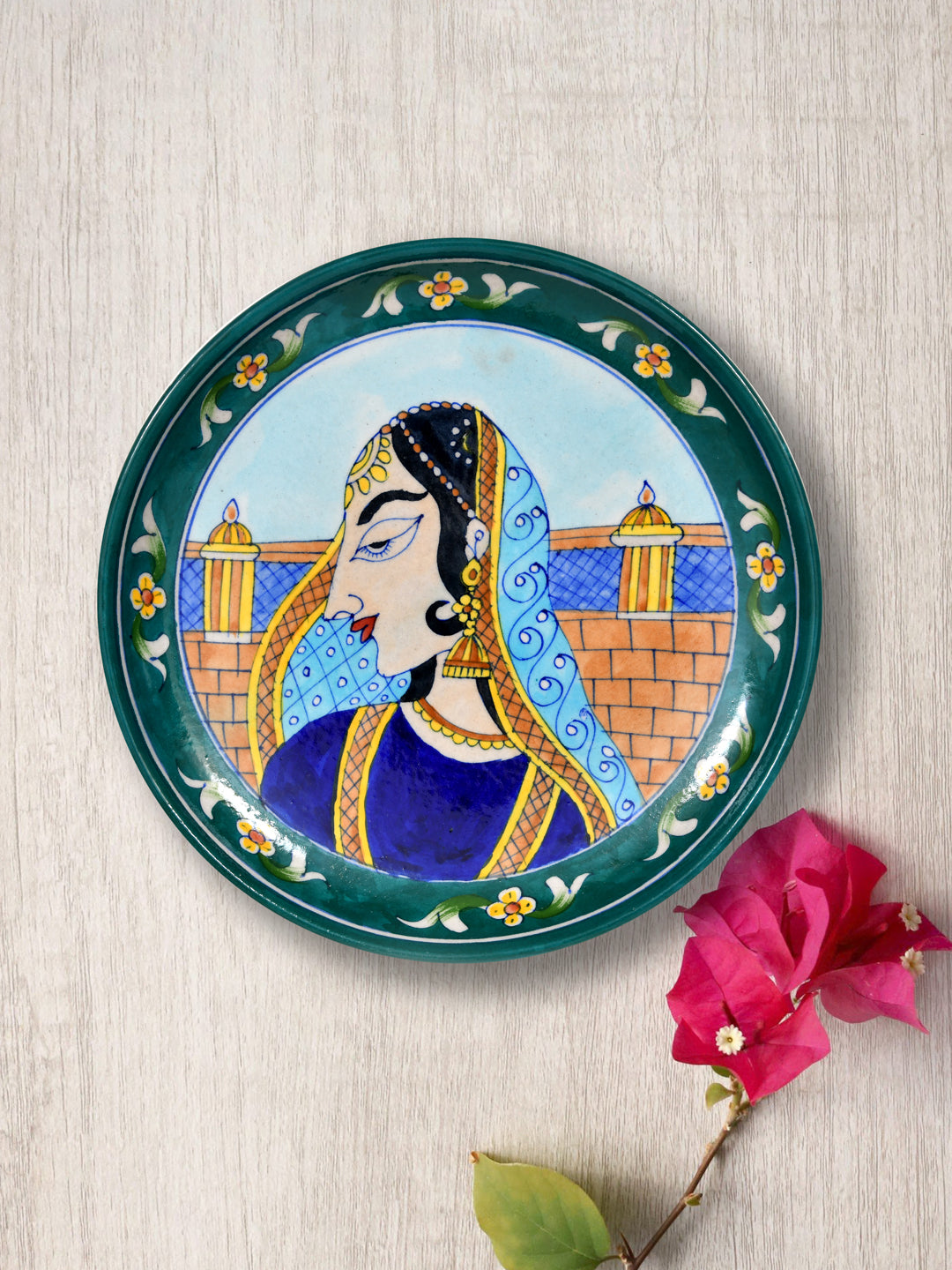 Handmade Jaipur Blue Pottery Plate - 10 inch diameter