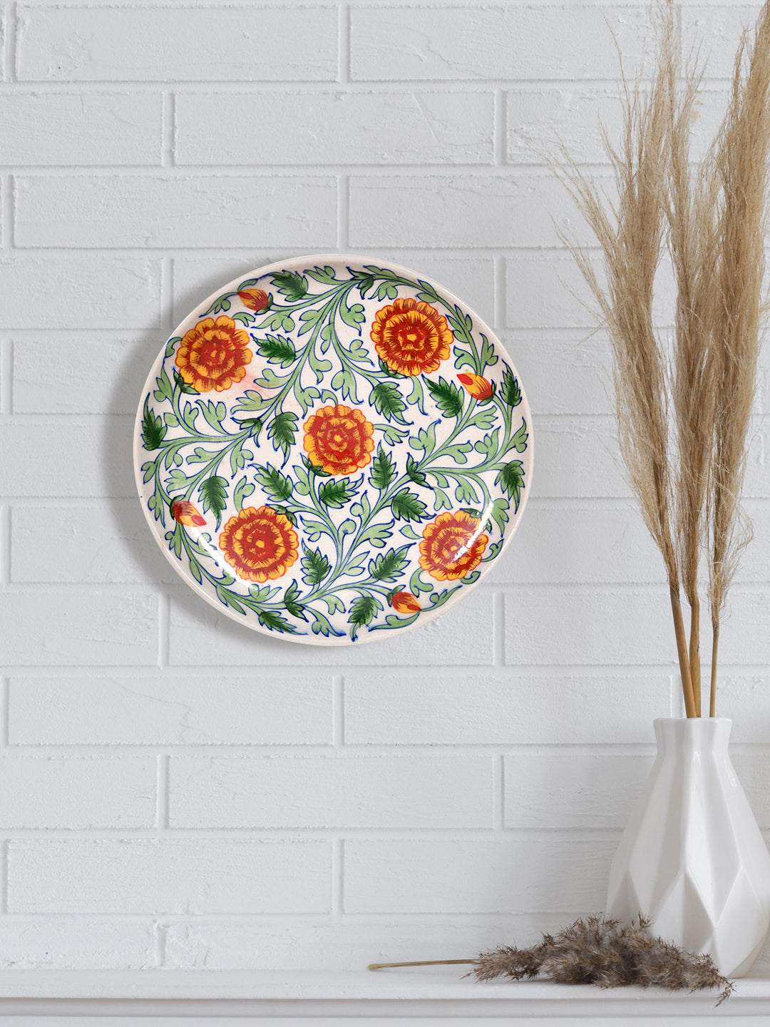 Handmade Jaipur Blue Pottery Plate - 10 inch diameter