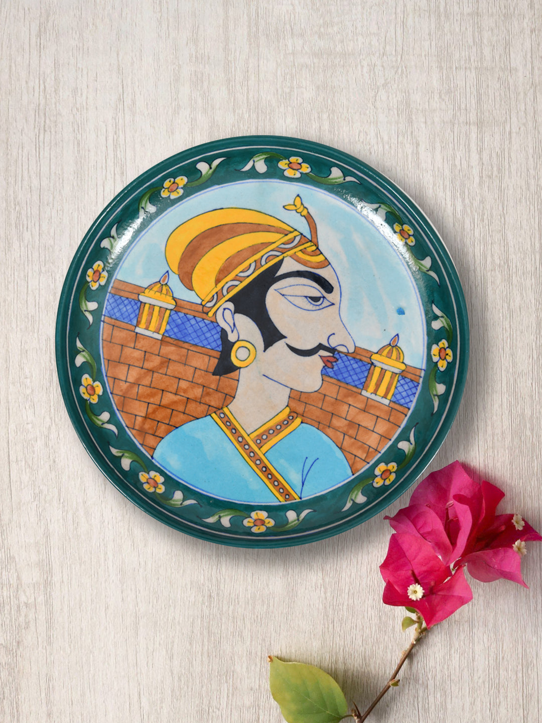 Handmade Jaipur Blue Pottery Plate - 10 inch diameter