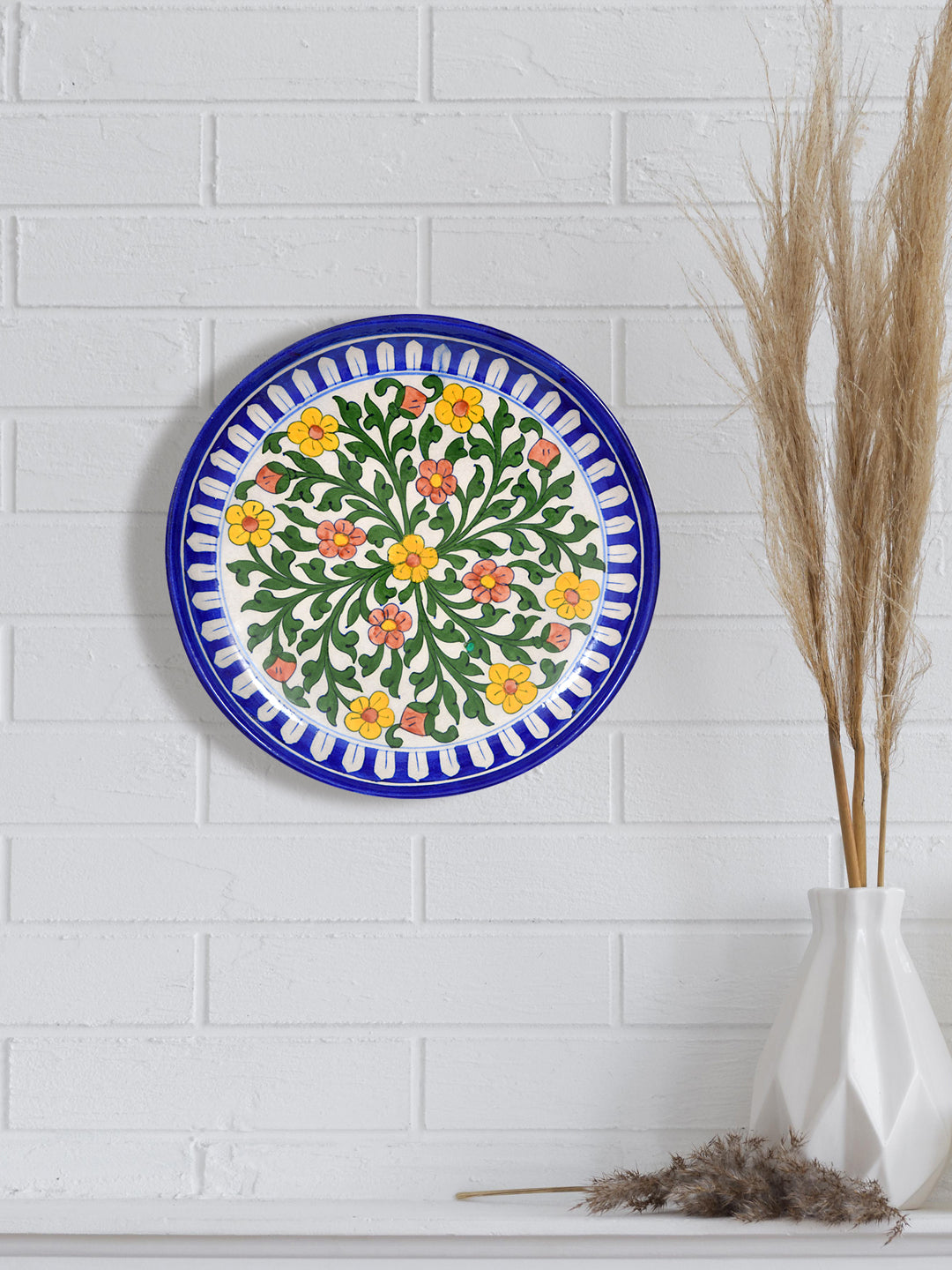 Handmade Jaipur Blue Pottery Plate - 10 inch diameter
