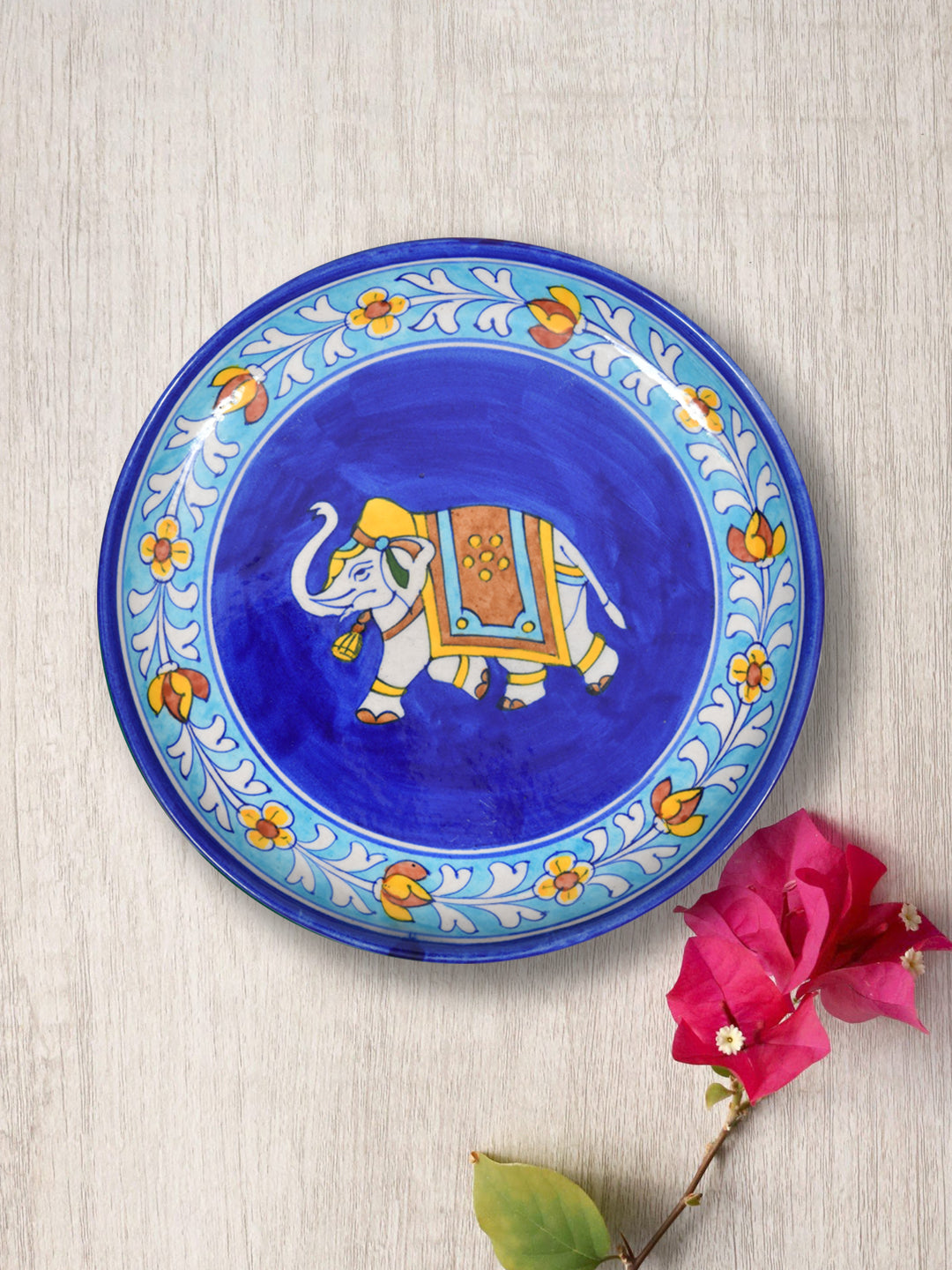 Handmade Jaipur Blue Pottery Plate - 10 inch diameter