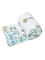 Floral Printed Bedding Set - 1 King Bedsheet, 1 Jaipuri Razai/Quilt, 2 Pillow Covers