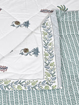 Floral Printed Bedding Set - 1 King Bedsheet, 1 Jaipuri Razai/Quilt, 2 Pillow Covers