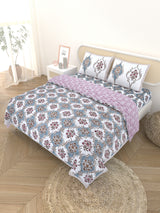 Floral Printed Bedding Set - 1 King Bedsheet, 1 Jaipuri Razai/Quilt, 2 Pillow Covers