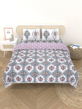Floral Printed Bedding Set - 1 King Bedsheet, 1 Jaipuri Razai/Quilt, 2 Pillow Covers