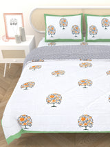 Floral Printed Bedding Set - 1 King Bedsheet, 1 Jaipuri Razai/Quilt, 2 Pillow Covers