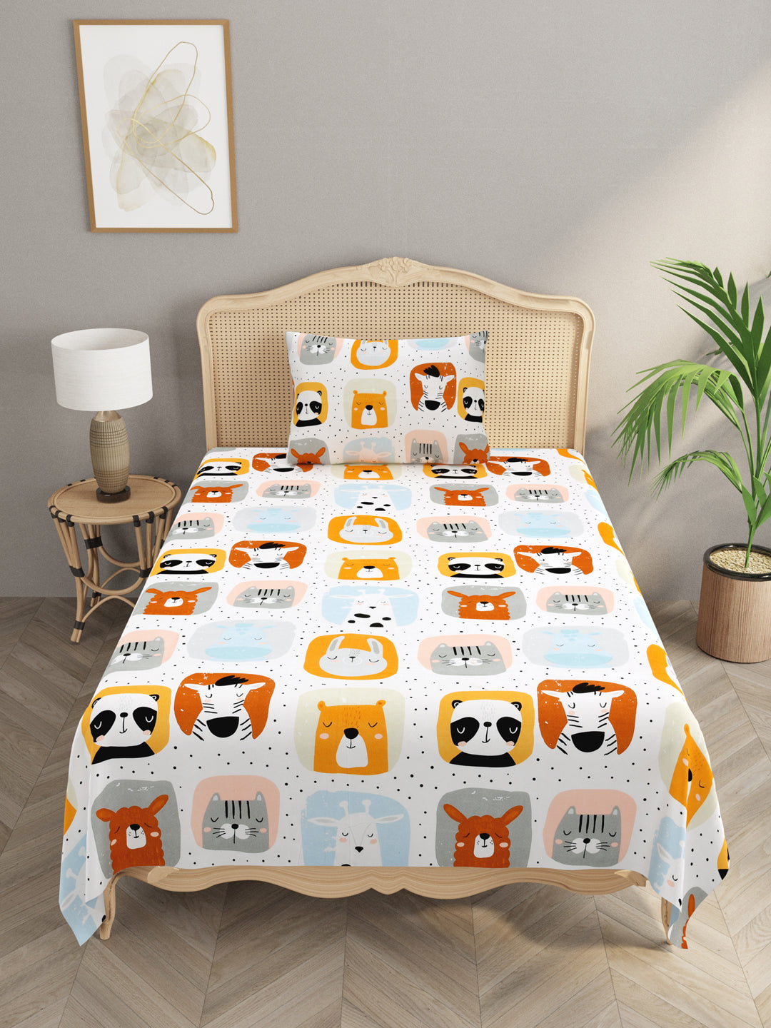 Polycotton Kids Print Single bedsheet with 1 Pillow Cover