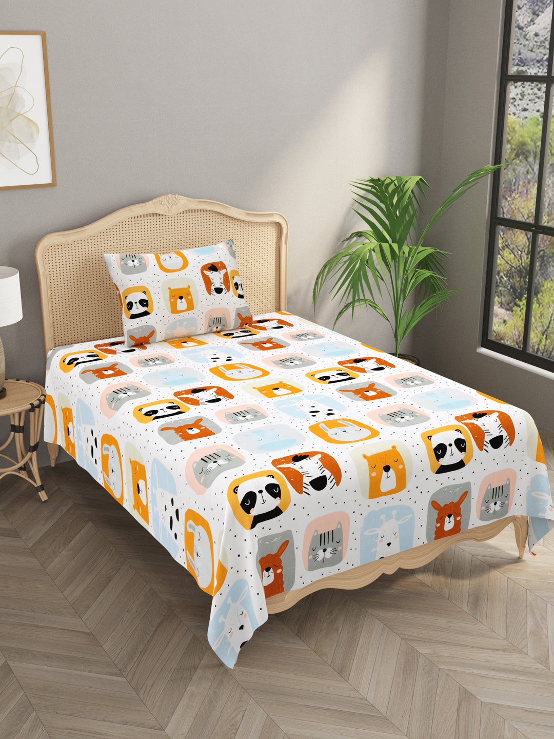 Polycotton Kids Print Single bedsheet with 1 Pillow Cover